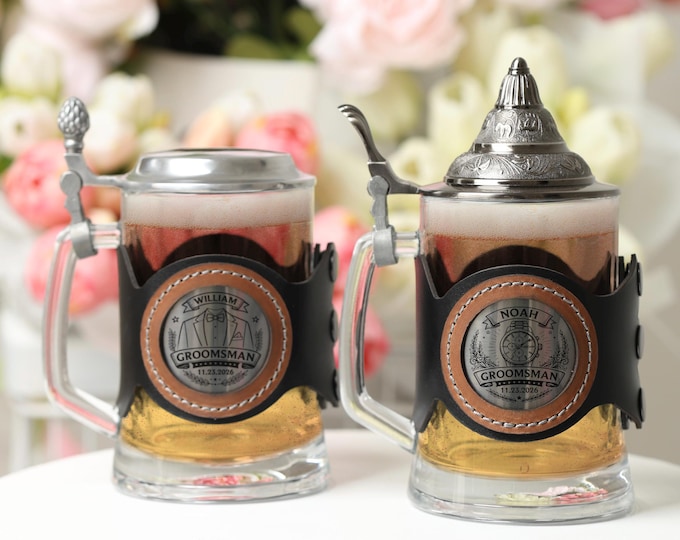 Engraved Wedding Beer Tankard with Lid, Groomsmen & Best Man Personalized Gift