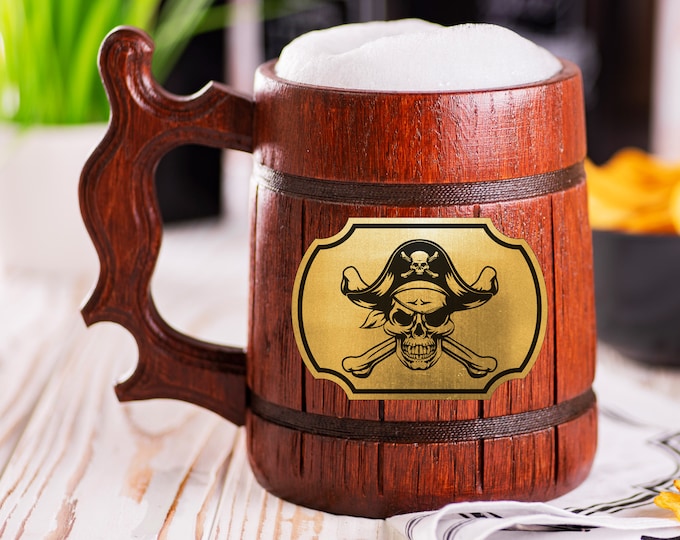 Groomsmen Gift Mug Pirate Skull With Bones, Beer Mug For Groomsman with Personalization - Wedding Gift
