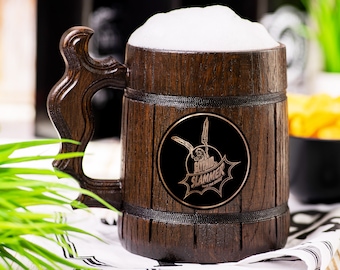 Deep Rock Galactic Wooden Beer Mug, Glyphid Slammer Beer Stein, Personalized Tankard, Custom Engraved