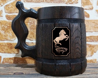 Prancing Pony Mug, Lord Of The Rings Beer Stein, LOTR Wedding Gift, Personalized Wooden Tankard, Frodo Gifts For Him, Custom Gift for Men