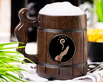 Wizard Beer Mug, Dungeons & Dragons Beer Stein, Personalized DnD Wooden Tankard, Custom DM Gift