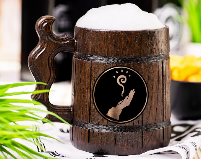 Wizard Beer Mug, Dungeons & Dragons Beer Stein, Personalized DnD Wooden Tankard, Custom DM Gift