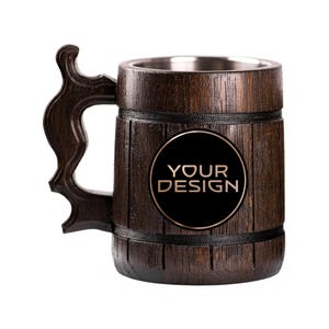 Custom Engraved Wooden Beer Mug – Add Your Logo, Name or Design – Personalized Gift for Him
