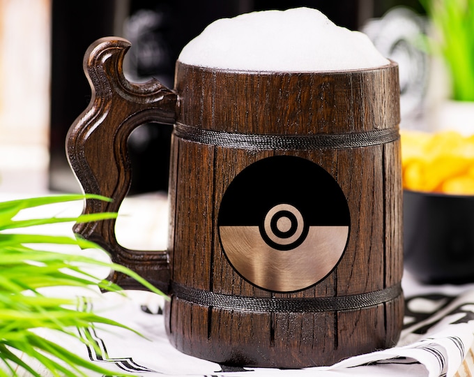Pokemon Wooden Beer Mug, Super Smash Bros Beer Stein, Personalized Tankard, Custom Engraved