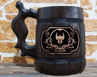 Paladin Beer Mug, Dungeons & Dragons Beer Stein, Gamer Gift, Personalized DnD Wooden Tankard, Custom Gift for Men, DM Gift for Him