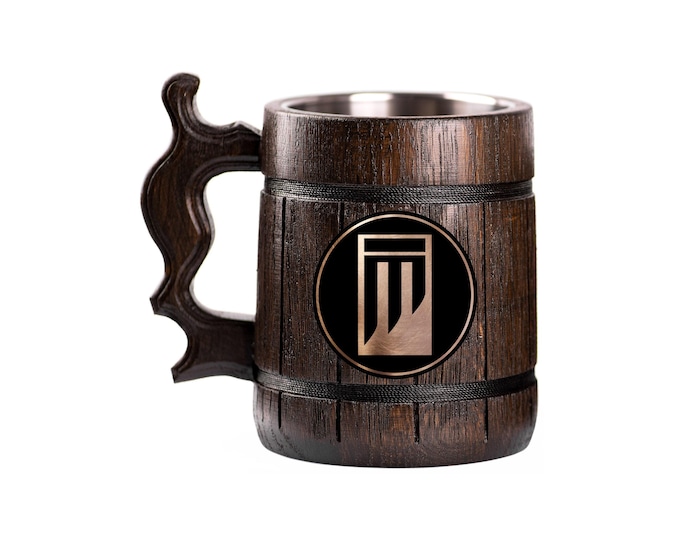 Outlast Wooden Beer Mug, Murkoff Beer Stein, Personalized Tankard, Custom Engraved