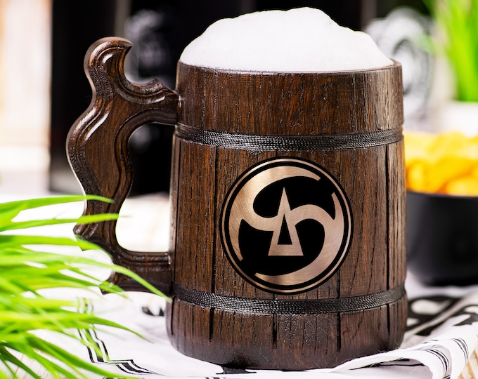 Final Fantasy XIV Wooden Beer Mug, Samurai Beer Stein, Personalized Tankard, Custom Engraved