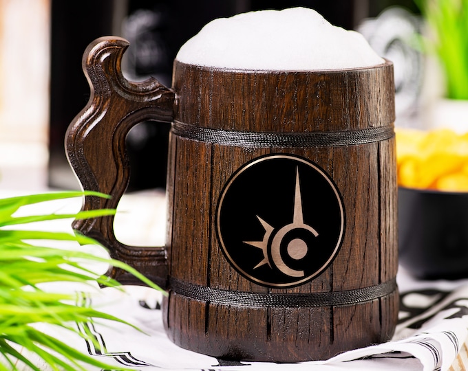 Final Fantasy XIV Wooden Beer Mug, Red Mage Beer Stein, Personalized Tankard, Custom Engraved
