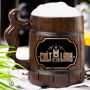 Cult of the Lamb Wooden Beer Mug, Beer Stein, Personalized Tankard, Custom Engraved