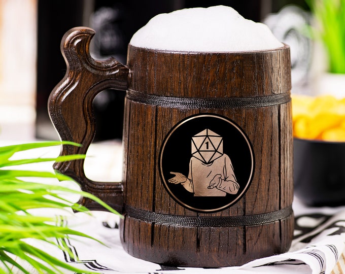 Guess I'll Die DnD Beer Mug, Dungeons & Dragons Engraved Beer Tankard, Wooden Beer Stein, Custom DM Gift