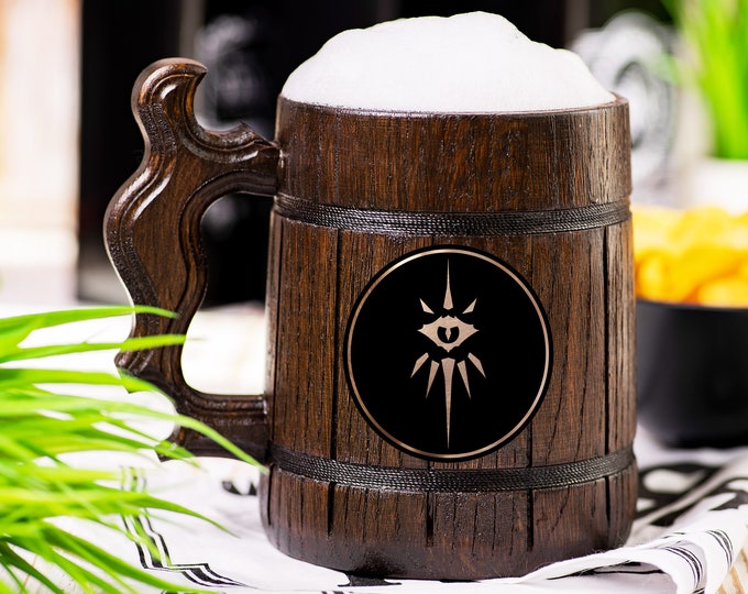 Warlock Beer Mug, Dungeons & Dragons Beer Stein, Personalized DnD Wooden Tankard, Custom DM Gift