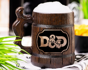 Dungeons & Dragons Beer Stein, DnD Beer Mug, Personalized DnD Wooden Tankard, DM Gift