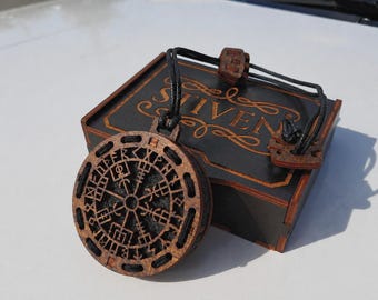 Handmade Oak Vegvisir Car Diffuser Charm,  Felt Insert, Personalized Gift Box