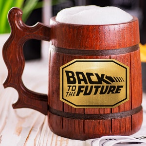 Back to the Future Wooden Beer Mug, Beer Stein, Personalized Tankard, Custom Engraved