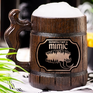 Definitely Not A Mimic Beer Mug, Dungeons & Dragons Beer Stein, Personalized DnD Wooden Tankard, Custom DM Gift