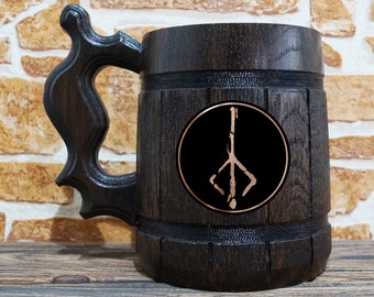 Hunter's Mark Personalized Beer Mug, Video Game Engraved Beer Stein, Father's Day Gift, Groomsmen Gift, Custom Geek Mug, Wooden Tankard