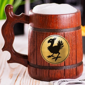 Final Fantasy Bierkrug aus Holz, Chocobo Bierkrug, Bierkrug mit individueller Gravur
