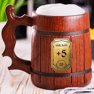 Sarcasm Dungeons & Dragons Beer Stein, Gamer Beer Gift, Personalized DnD Wooden Tankard, Custom DM Gift