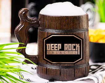 Deep Rock Galactic Wooden Beer Mug, Beer Stein, Personalized Tankard, Custom Engraved