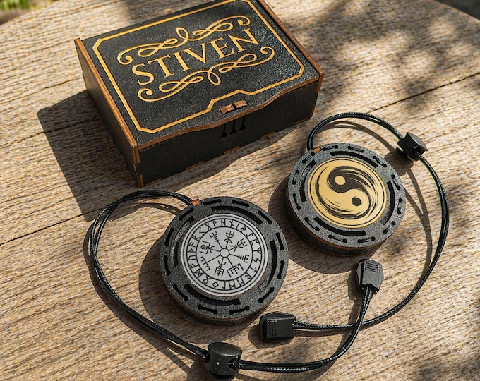 Custom Wooden Car Diffuser Ornament Viking Compass and Yin-Yang, Rearview Mirror Air Freshener, Personalized Gift for Him & Her