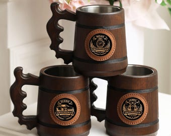 Custom Wooden Beer Stein, Personalized Oak Tankard 500ml, Groomsmen & Best Man Gift, Bachelor Party Favor