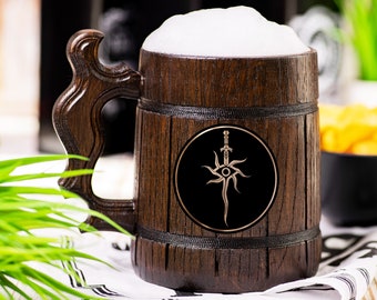 Dragon Age Wooden Beer Mug, Inquisition Beer Stein, Personalized Tankard, Custom Engraved