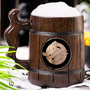 Ghostbusters Wooden Beer Mug, Beer Stein, Personalized Tankard, Custom Engraved