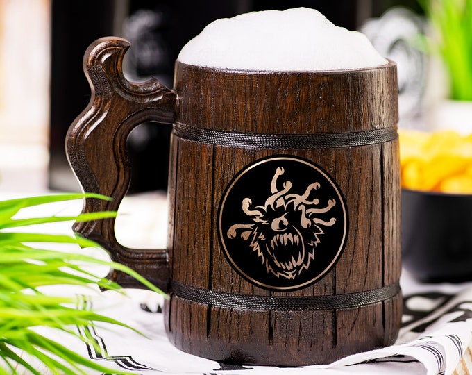 Beholder Beer Mug, Dungeons & Dragons Beer Stein, Personalized DnD Wooden Tankard, Custom DM Gift