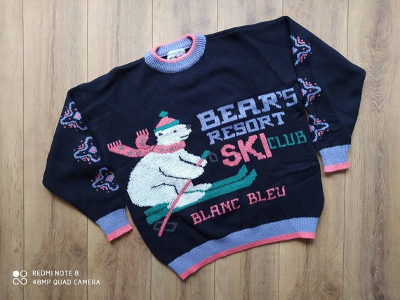 Vintage Blanc Bleu Sweater Old School 90 S 80 S Etsy