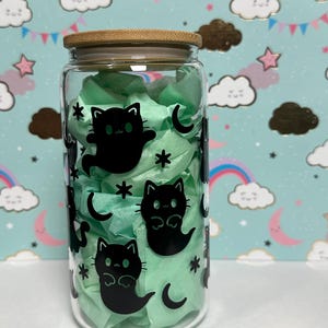 kawaii cute spooky kitty Halloween glass cup can 16oz iced coffee cup drink glass