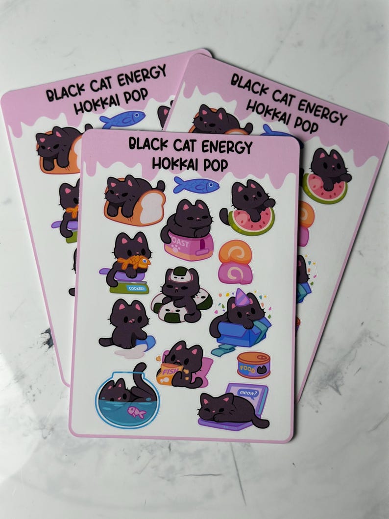 Kawaii Black Kitty Cat Sticker Sheet, Scrapbook Planner Stickers - Etsy