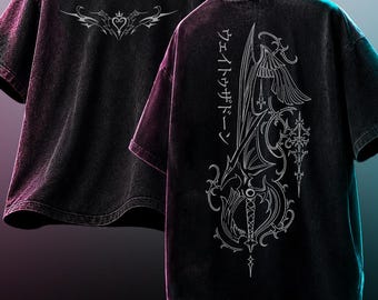 PREORDINA la maglietta Kingdom Hearts Keyblade Riku Cybersigilism, stampa fronte/retro, lavaggio acido, vestibilità oversize, unisex, 100% cotone