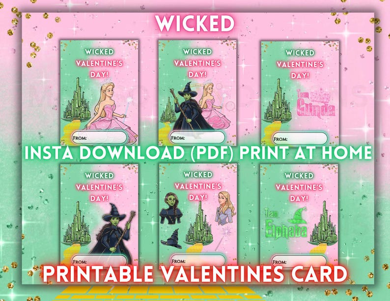 Wicked Inspired Valentine's Day Cards | Kids Classroom, Printable (PDF ...