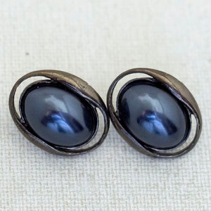 Vintage Denim Blue Oval Faux Gem Stud Earrings - H1