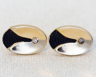 Vintage Rhinestone Oval Abstract Gold Tone Cuff Links by Anson - K1