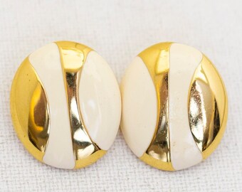 Vintage Oval Two Tone Abstract Stud Earrings by Monet - A18