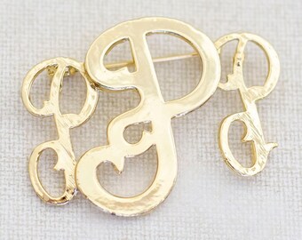 Vintage P Initials Brooch in Gold Tone - Y1