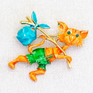 Vintage Funny Cartoon Orange Cat Adorable Brooch - AB2