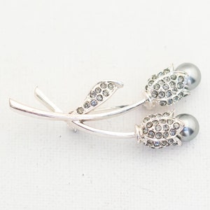Vintage Silver Tone Art Deco Floral Brooch - A4