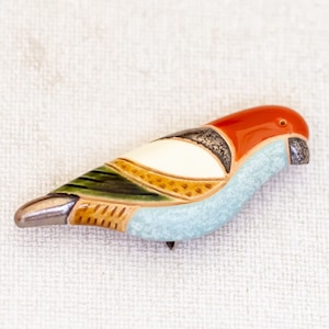 Vintage Adorable Bird Colorful Ceramic Brooch - U1