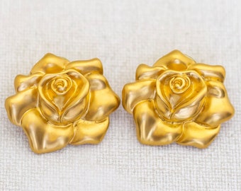 Vintage Gold Tone Art Nouveau Floral Rose Elegant Stud Earrings by Avon - A27