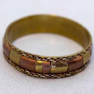 8 inch, Vintage Two Tone Copper Brass Bangle - AX9
