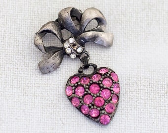 Vintage Pink Dangling Heart Brooch - Y1