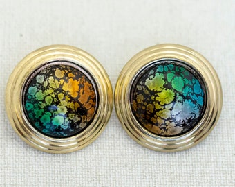 Vintage Abstract Gradient Floral Gold Tone Circular Stud Earrings - H1