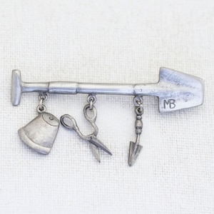 Vintage Silver Shovel Gardener Brooch - A15