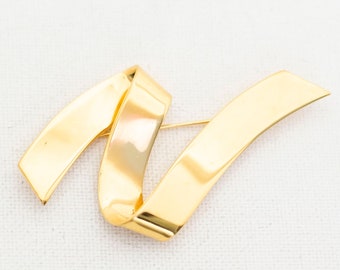 Monet Zigzag Ribbon Brooch, Gold Tone Jewelry, Minimalist Brooch Pin, Monet Pin - A8