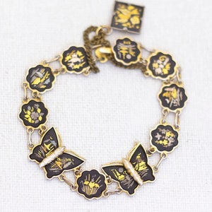 Vintage Flowers and Butterflies Mid Century Bracelet 6 Inch - AB1