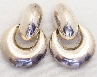Vintage Silver Tone Crescent Moon Stylish Large Clip On Earrings - A18