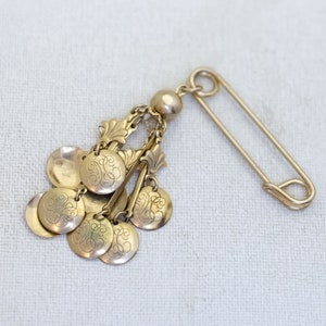 Vintage Dangling Coins Unique Gold Tone Pin - I1