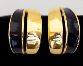 Vintage Black & Gold Tone Fashionable Dangle Earrings by Monet - K1
